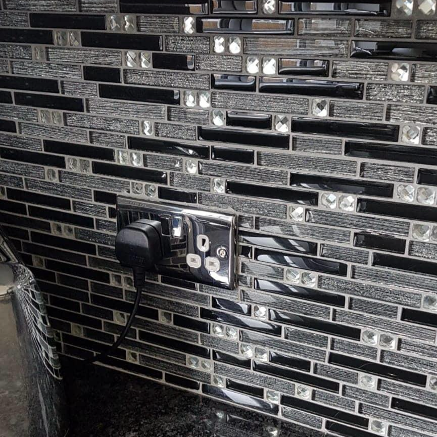 Noir &amp; Grey &amp; Gold Diamanté Glass Mosaic Tiles