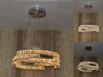 Round Crystallic Pendant Ceiling Light-Colour Changing Dimmable with Remote Control-2007-3-65*65*20cm-Chrome