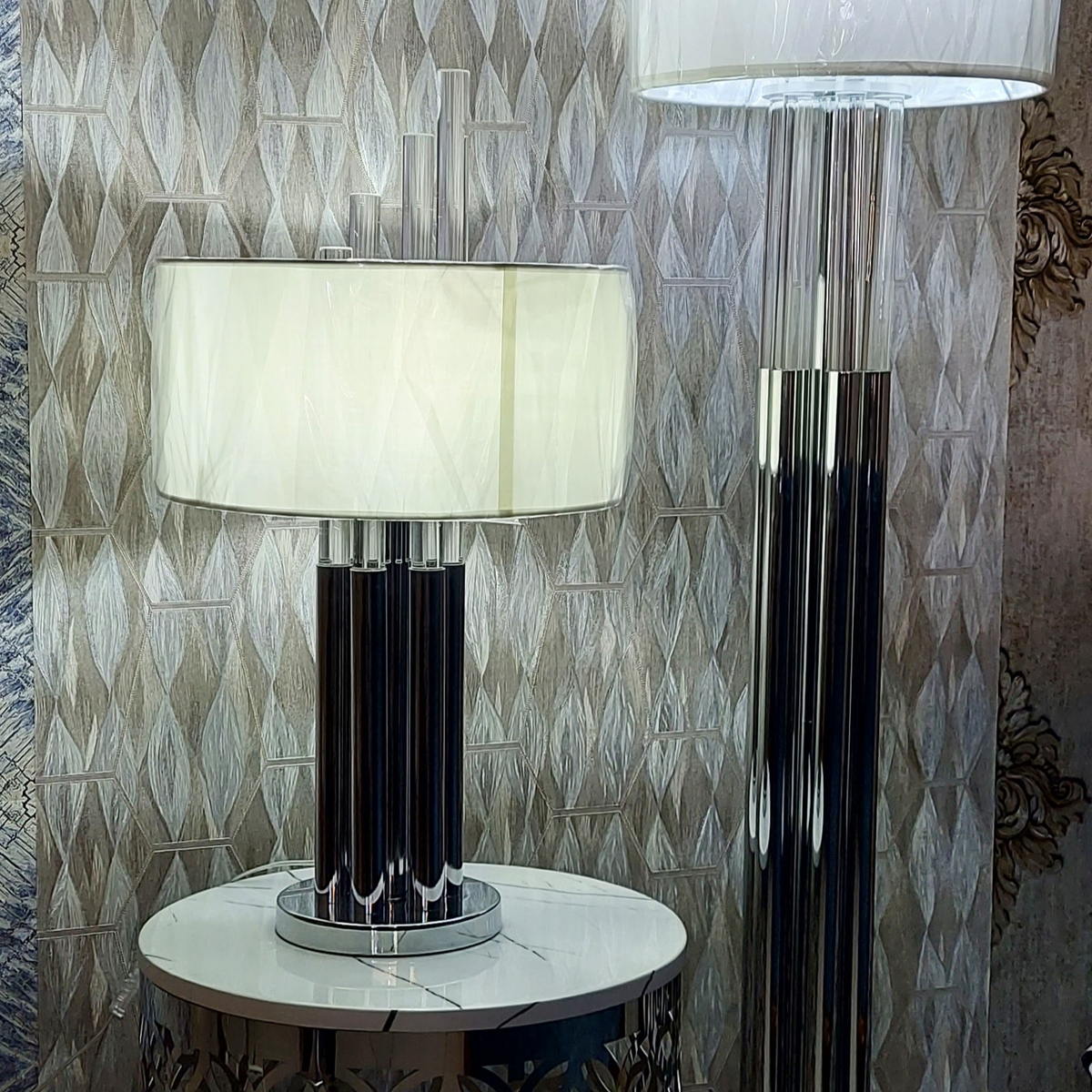 Modern Table Lamps with matching Floor Lamps –A145-46 Chrome &amp; Gold