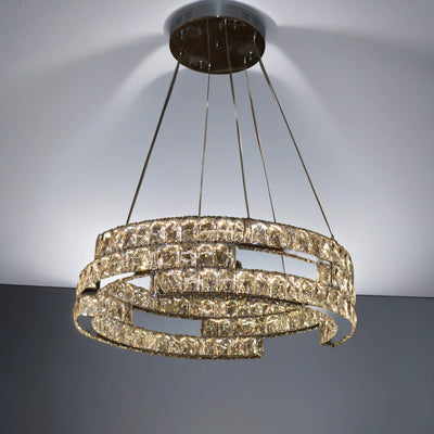 Round Crystallic Pendant Ceiling Light-Colour Changing Dimmable with Remote Control-2007-3-65*65*20cm-Chrome