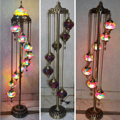 Turkish Floor Lamp with colourful 7 & 9globes in different sizes-ZQF011-9globs ZQF002/7globs-Moroccon