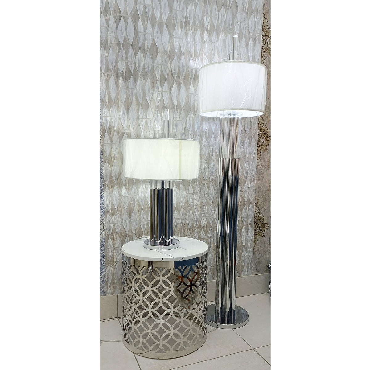 Free standing Modern Floor Lamps with matching Table Lamps –A145-46Chrome &amp; Gold