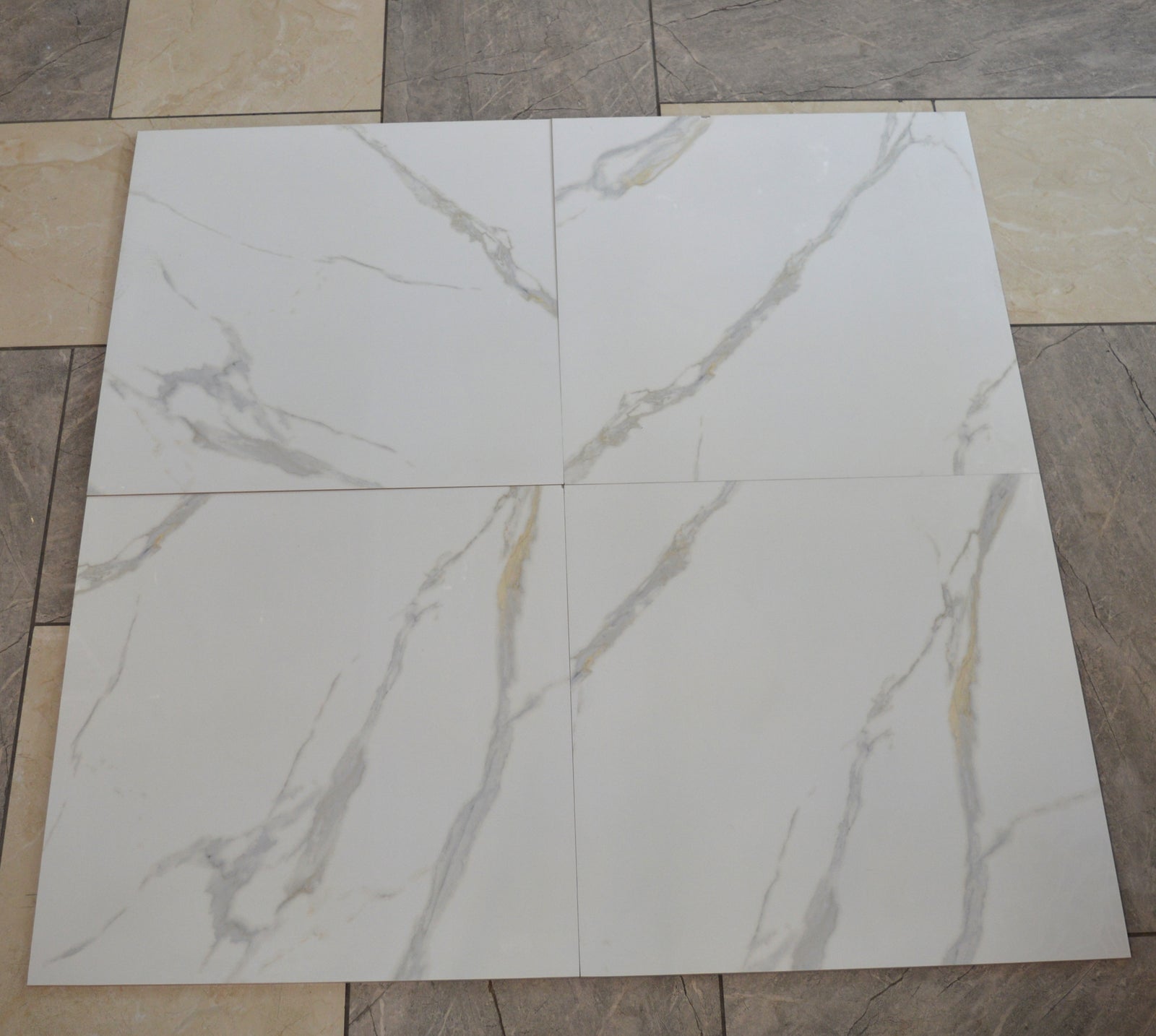 White with cream and Grey Marble Effect Glossy Porcelain Tiles Wall & Floor Tiles-600*600*10.5mm-300*600*10.5mm-B6886-polished