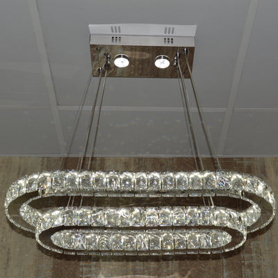 Oval LED 2 Crystal Pendant Ceiling Light-Colour Changing Dimmable with Remote Control-9011-700*500-77*39*15cm-Chrome