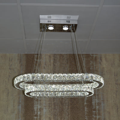 Oval LED 2 Crystal Pendant Ceiling Light-Colour Changing Dimmable with Remote Control-9011-700*500-77*39*15cm-Chrome