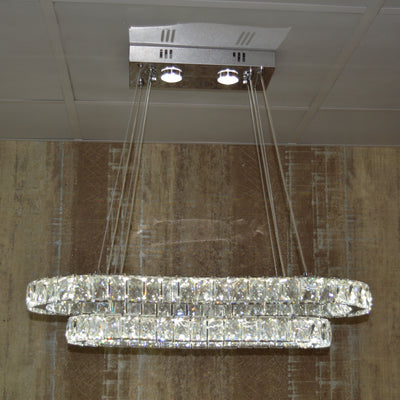 Oval LED 2 Crystal Pendant Ceiling Light-Colour Changing Dimmable with Remote Control-9011-700*500-77*39*15cm-Chrome