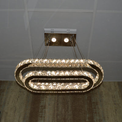 Oval LED 2 Crystal Pendant Ceiling Light-Colour Changing Dimmable with Remote Control-9011-700*500-77*39*15cm-Chrome