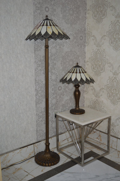 Handmade Bown & White shade Tiffany Table Lamp & Floor Lamp