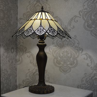 Handmade Bown & White shade Tiffany Table Lamp & Floor Lamp