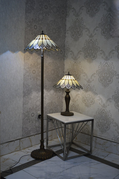 Handmade Bown & White shade Tiffany Table Lamp & Floor Lamp