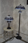 Handmade White and Blue Round Glass shade Tiffany Table Lamp & Floor Lamp