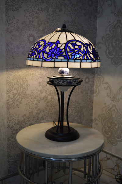 Handmade White and Blue Round Glass shade Tiffany Table Lamp & Floor Lamp