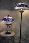 Handmade White and Blue Round Glass shade Tiffany Table Lamp & Floor Lamp