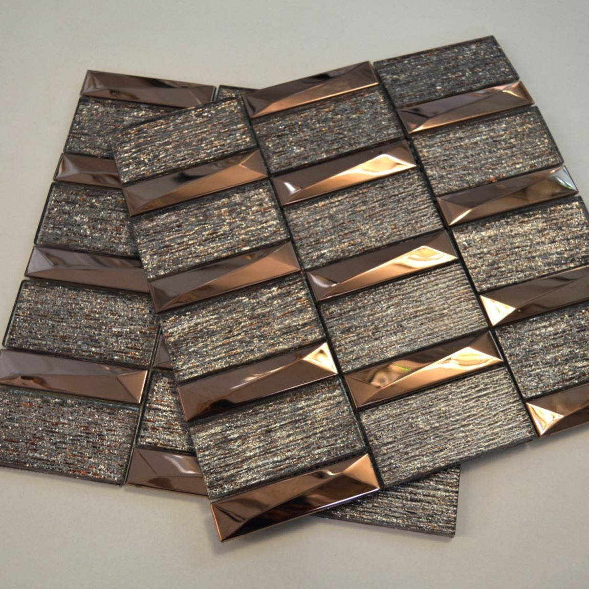 Rosegold Shimmering Glass &amp; Aluminium Mosaic Tiles-300*300*8mm-11sheets-1m2-JH14-B