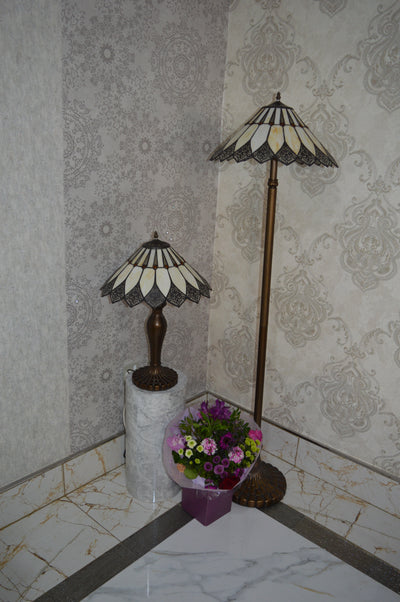 Handmade Bown & White shade Tiffany Table Lamp & Floor Lamp