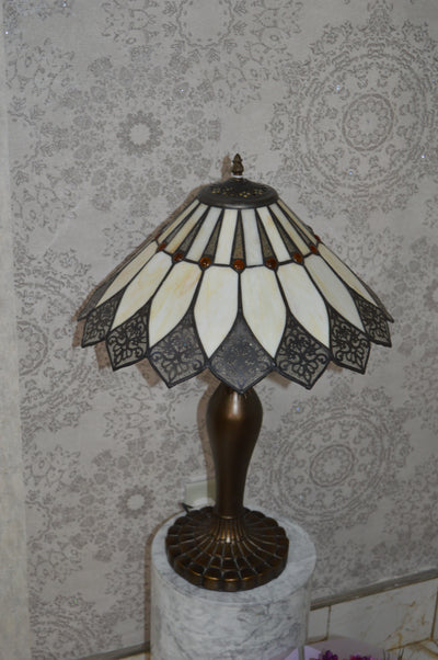 Handmade Bown & White shade Tiffany Table Lamp & Floor Lamp