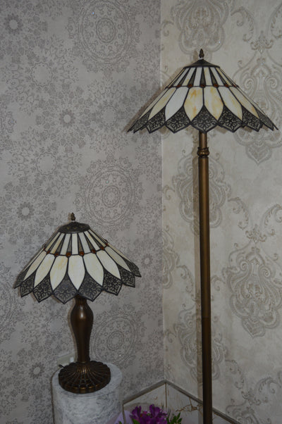 Handmade Bown & White shade Tiffany Table Lamp & Floor Lamp