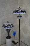 Handmade White and Blue Round Glass shade Tiffany Table Lamp & Floor Lamp