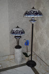 Handmade White and Blue Round Glass shade Tiffany Table Lamp & Floor Lamp