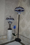 Handmade White and Blue Round Glass shade Tiffany Table Lamp & Floor Lamp