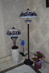 Handmade White and Blue Round Glass shade Tiffany Table Lamp & Floor Lamp