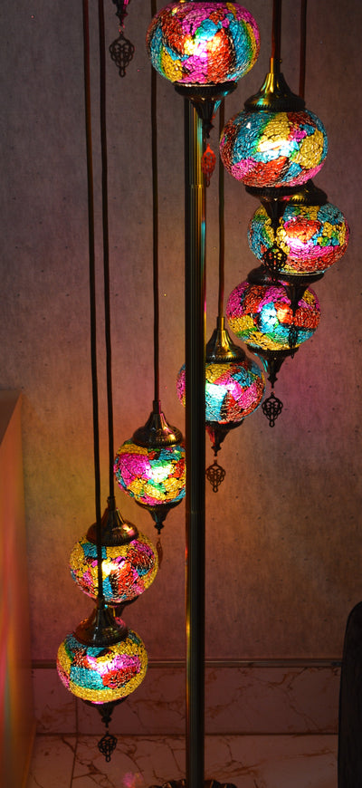 Turkish Floor Lamp with colourful 7 & 9globes in different sizes-ZQF011-9globs ZQF002/7globs-Moroccon