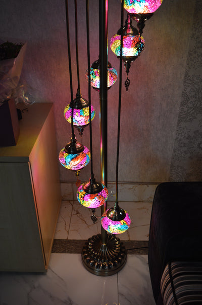 Turkish Floor Lamp with colourful 7 & 9globes in different sizes-ZQF011-9globs ZQF002/7globs-Moroccon