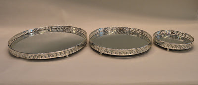 Set of 3pcs Silver Serving Tray/platter Mirrored Modern Design Round shape