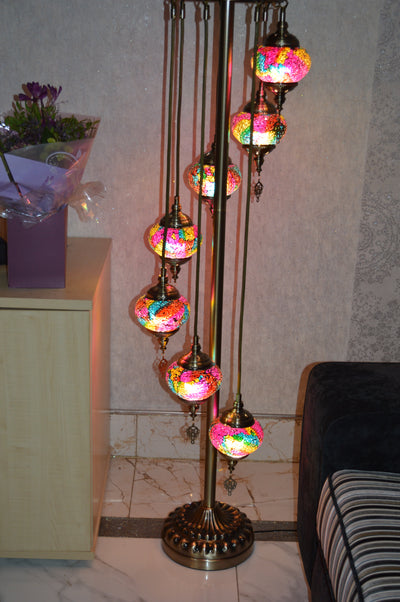 Turkish Floor Lamp with colourful 7 & 9globes in different sizes-ZQF011-9globs ZQF002/7globs-Moroccon