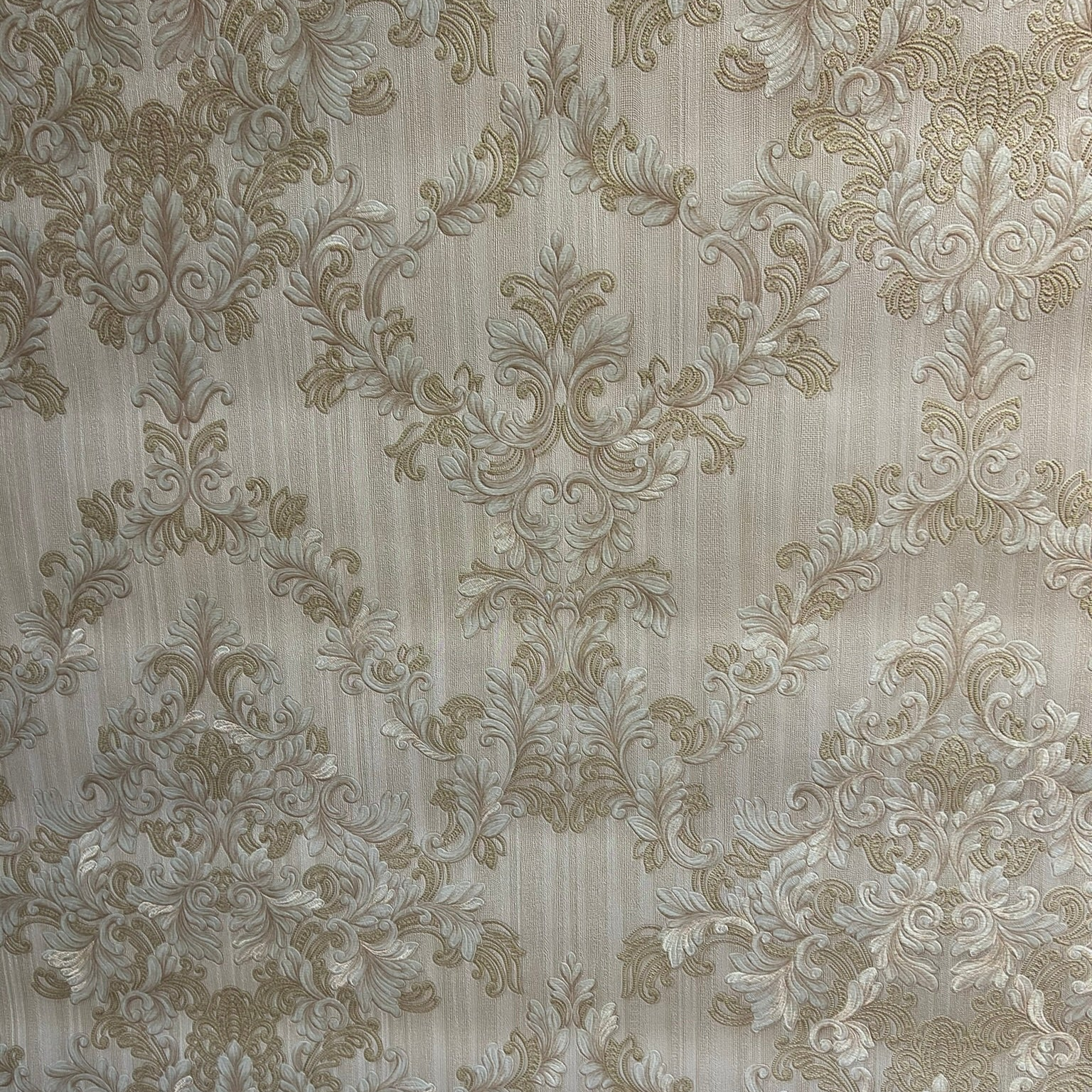 Modern Style Damask Pattern Cream Double Width wallpaper-15mtr Length and 1mtr Width