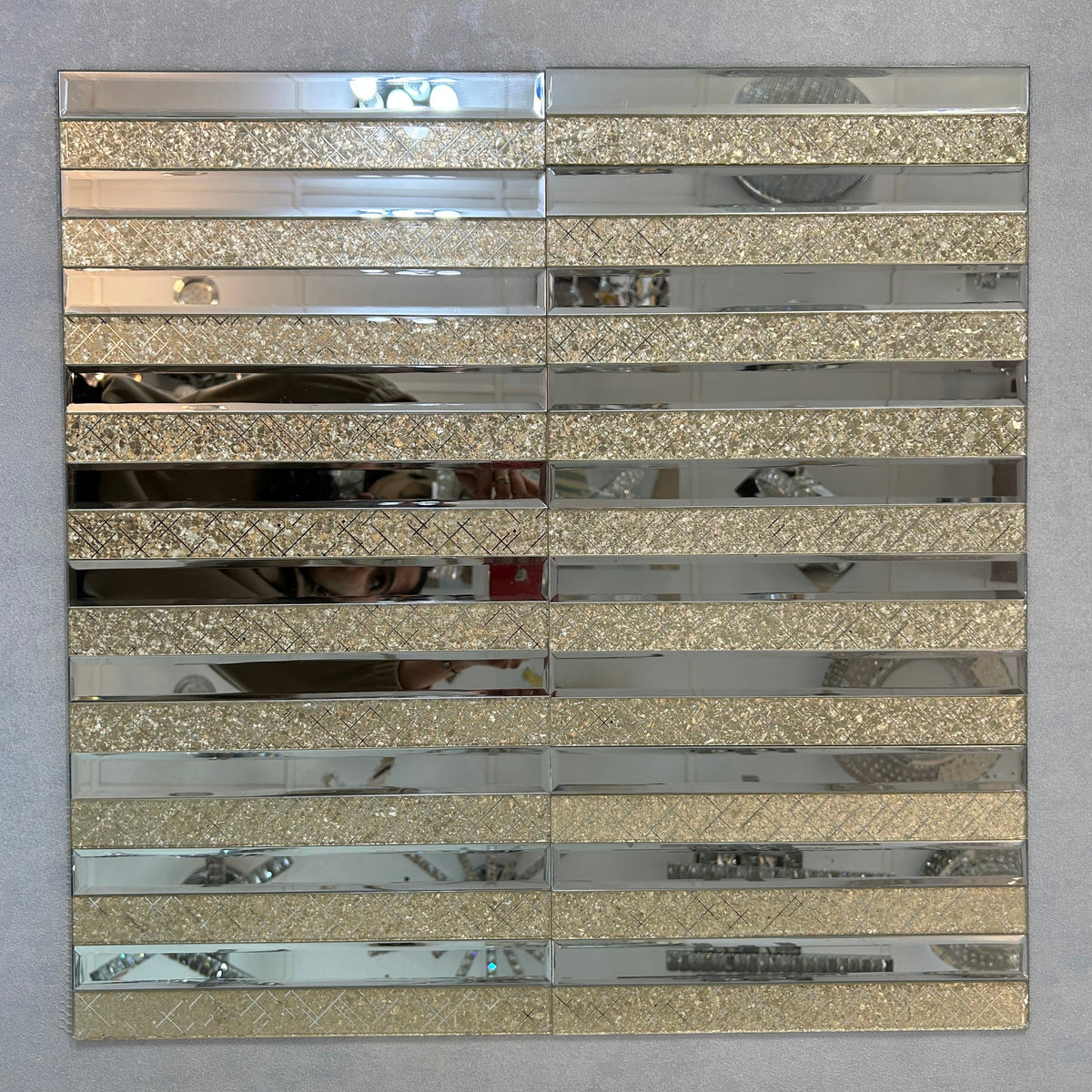 Gold Designed &amp; Mirror Rectangle Glass Mosaic Tiles-300*300*8mm-11sheets-1m2