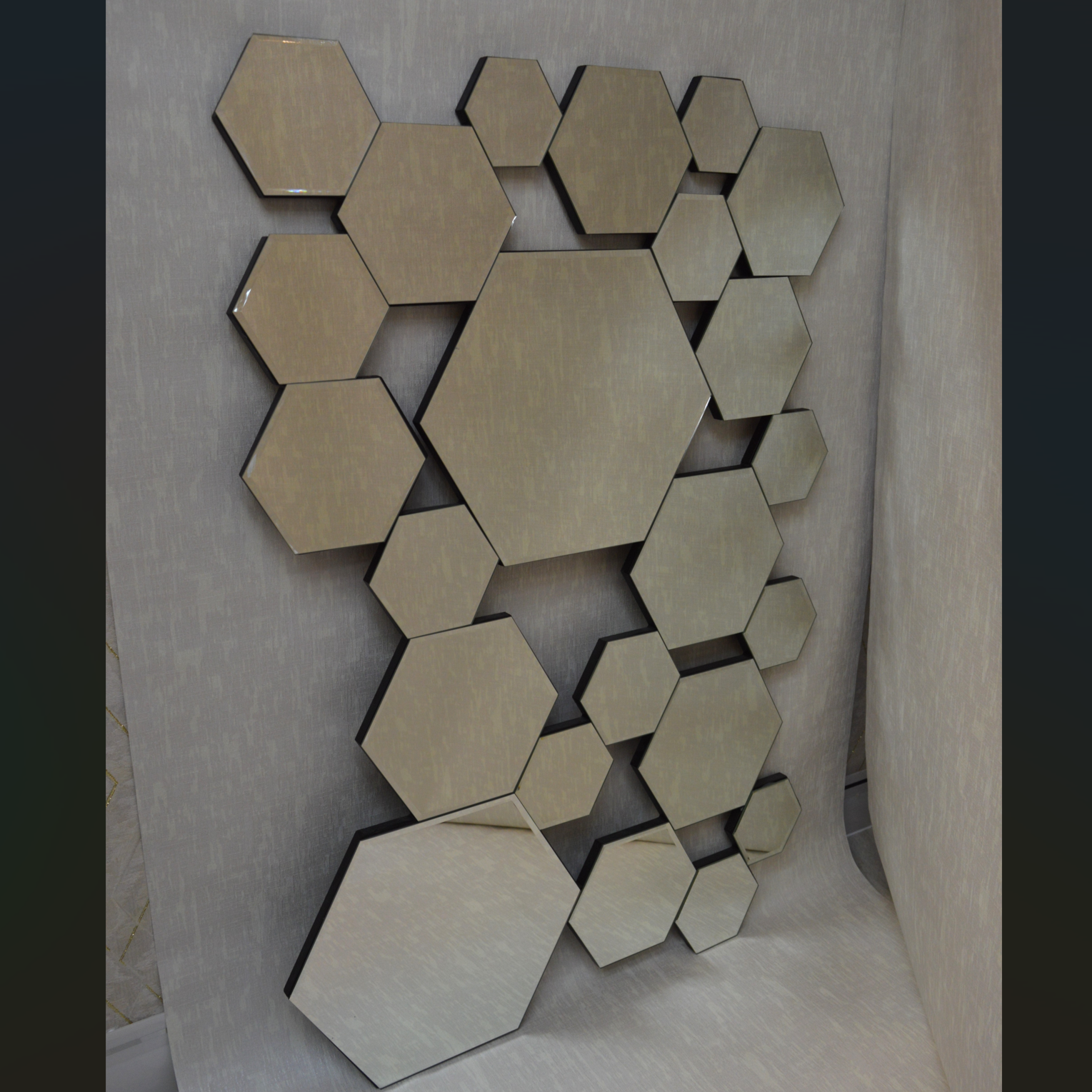 Hexagonal Rosegold and Silver Modern Designer Mirror for Home Decor| Decorative Mirror -120*80cm