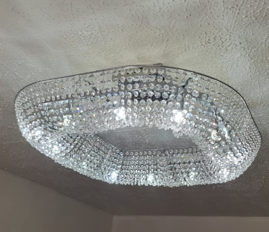 Crystal Square / Circular Pendant &amp; Flash mounted Warm LED ceiling light