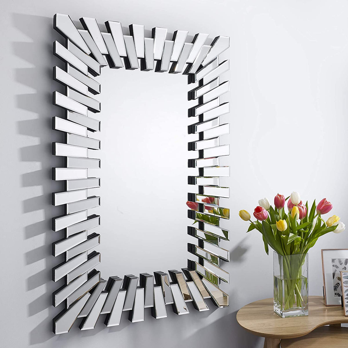 Starburst Silver Stylish Rectangular Modern Contemporary Living Room Bedroom Wall Mirror 120x80x2cm