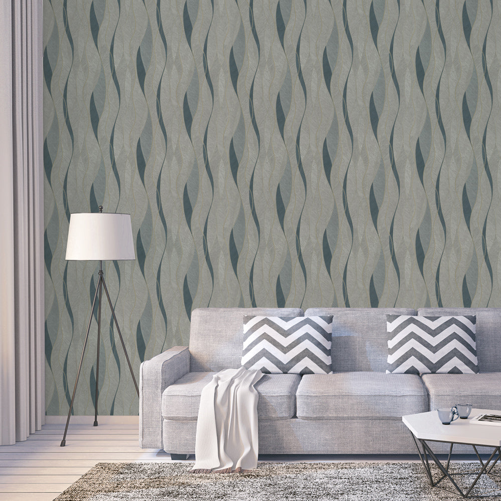 Cream &amp; Grey Design Plus Wallpaper -DK.13171-2- Size: 1.06M Width 16.281M Length- Equal to normal 3Rolls