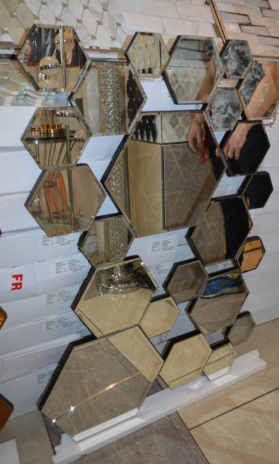 Hexagonal Rosegold and Silver Modern Designer Mirror for Home Decor| Decorative Mirror -120*80cm