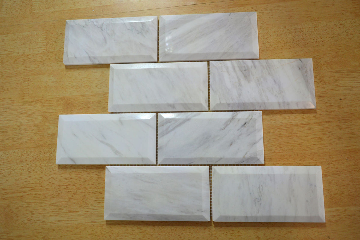 White &amp; Grey Brick Effect Rectangular Stone Mosaic Tiles | 300x300x8mm | 11=1m2