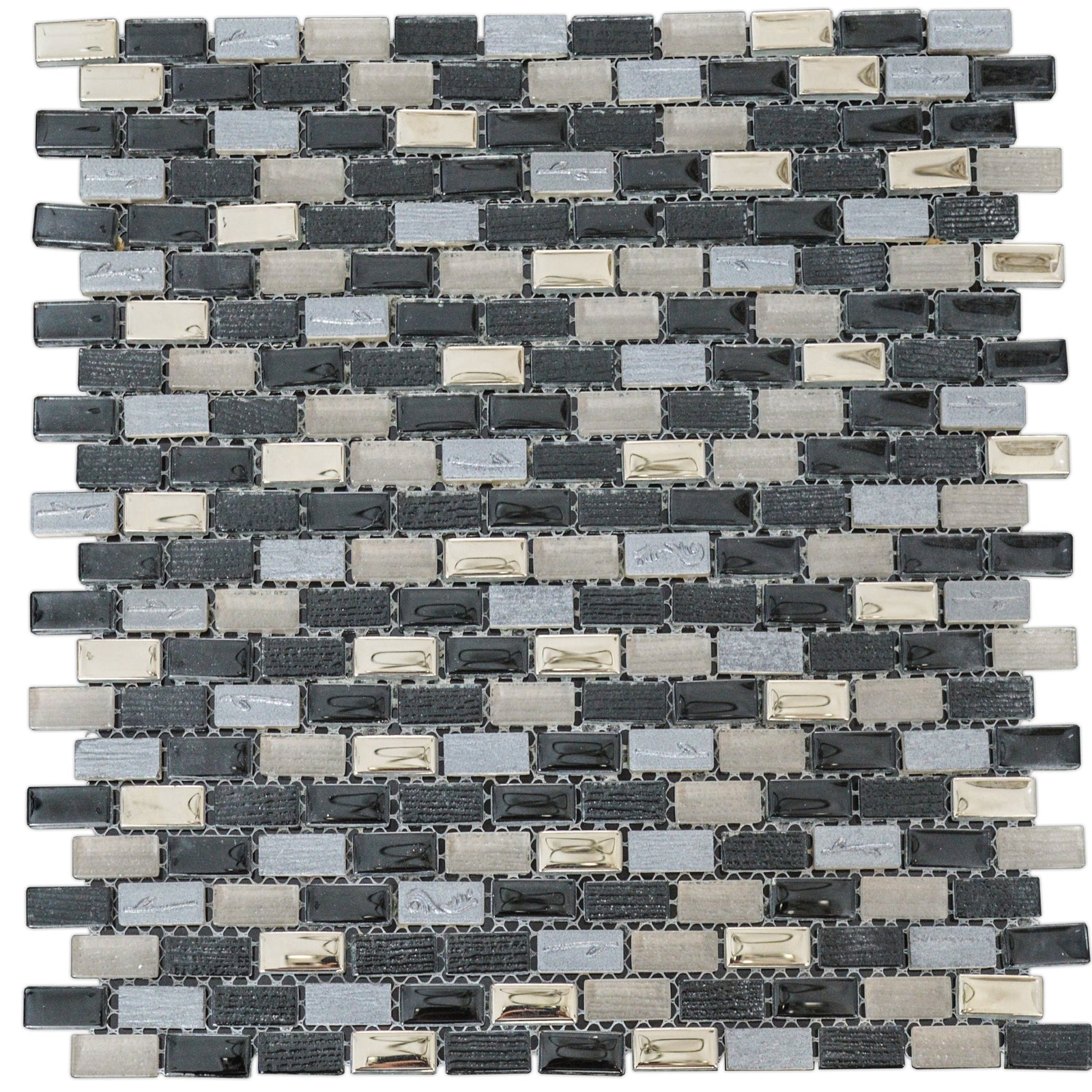 Grey, Black & Golden Glass Mosaic Tile