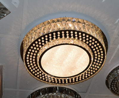 Round Crystallic Flush Mount Ceiling Light-Colour Changing Dimmable with Remote Control-7001-600 & 450-Chrome