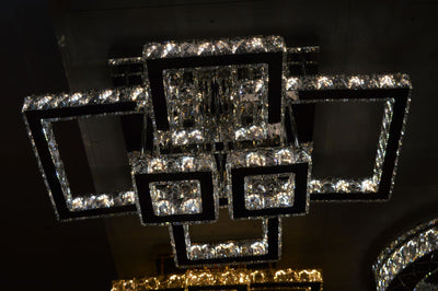 Square Crystallic 6 & 4 tier Flush Mount Ceiling Light-Colour Changing Dimmable with Remote Control-3041-6-Chrome & 3041-650*450-Gold