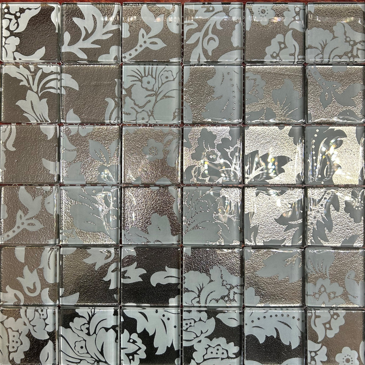 Silver &amp; Grey Leaf Glass Mosaic Tile-300*300*8mm-11sheets-1m2