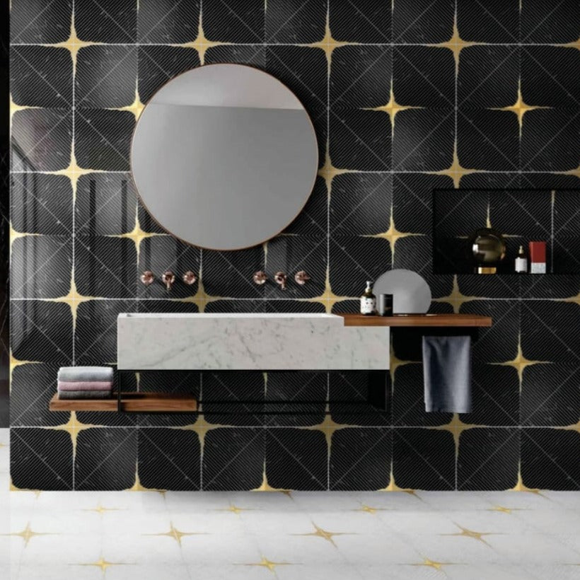 Black &amp; Gold, White &amp; Gold Argyle Pattern Porcelain Décor Wall &amp; Floor Tiles-600*600*10mm-3sheets-1m2-Code: DEC-MIR0791 &amp; DEC-MIR0792